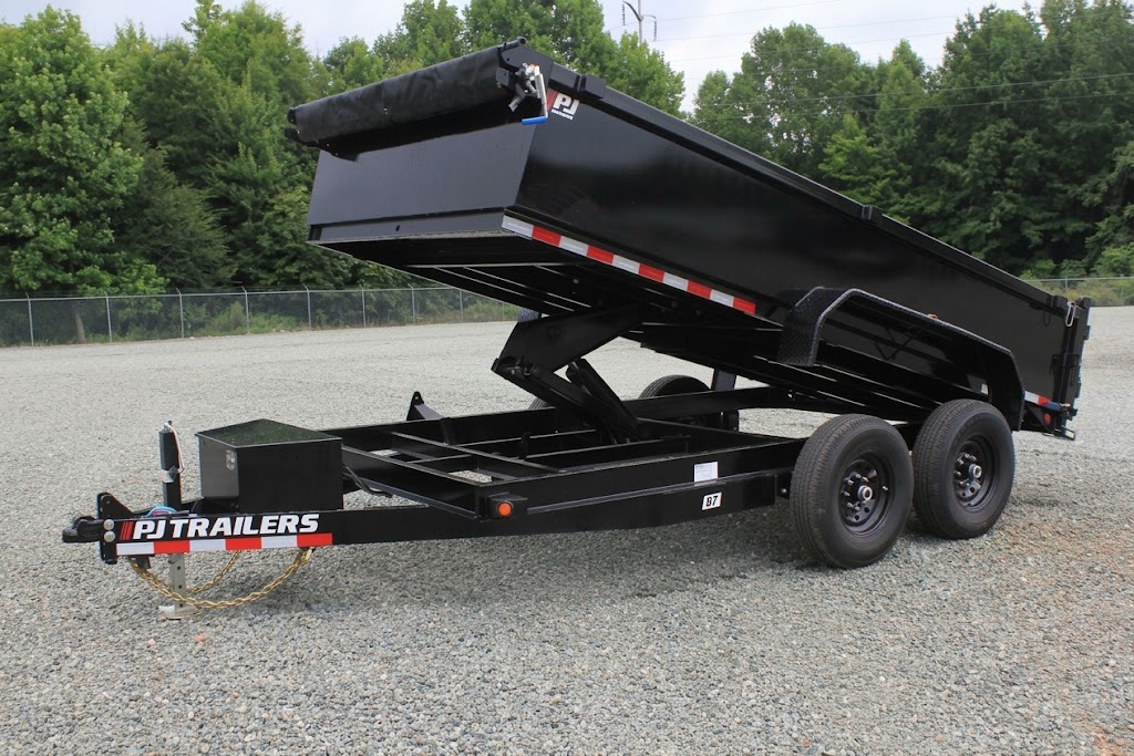 PJ D7 7x14 dump trailer with bed raised